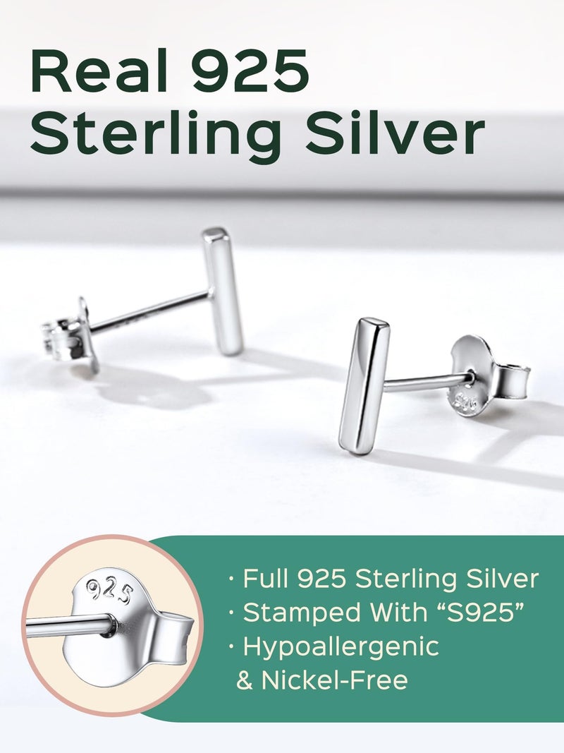 ChicSilver Minimalist Bar Earrings for Women Hypoallergenic 925 Sterling Silver Simple Small Geometric Stud Earrings for Sensitive Ears Valentines Day Gifts for Mothers Day - Image 4
